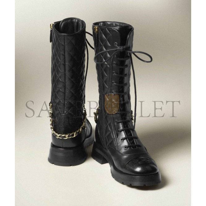 CHANEL LACE-UPS 		LAMBSKIN & GRAINED CALFSKIN			BLACK G39394 Y56181 94305