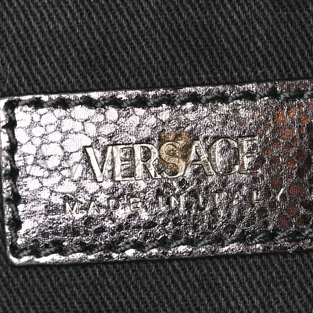 VERSACE METALLIC CALFKSIN VIRTUS SMALL BOWLING BAG GREY  (27*18*15cm)