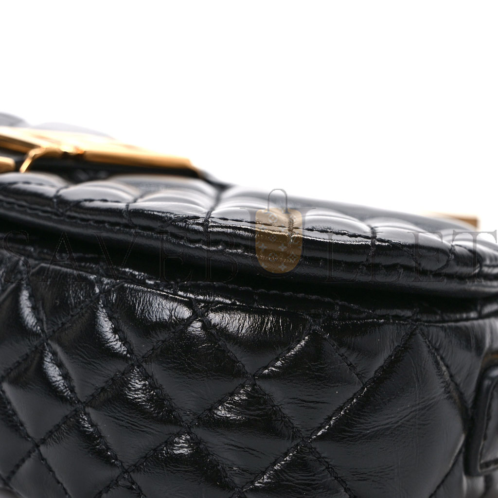 VERSACE CALFSKIN QUILTED MINI GRECA GODDESS SHOULDER BAG BLACK  (21*11*7cm)