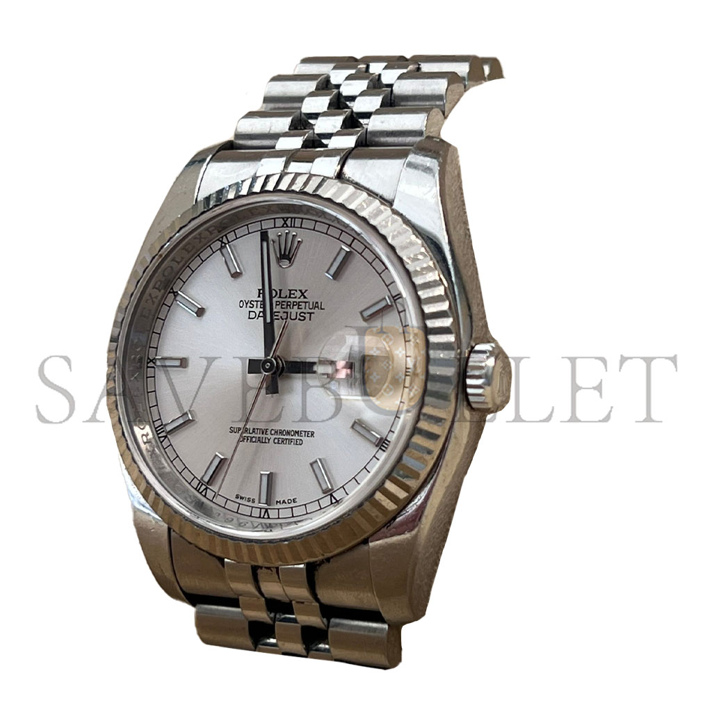 ROLEX DATEJUST 36MM SILVER DIAL WATCH 116234