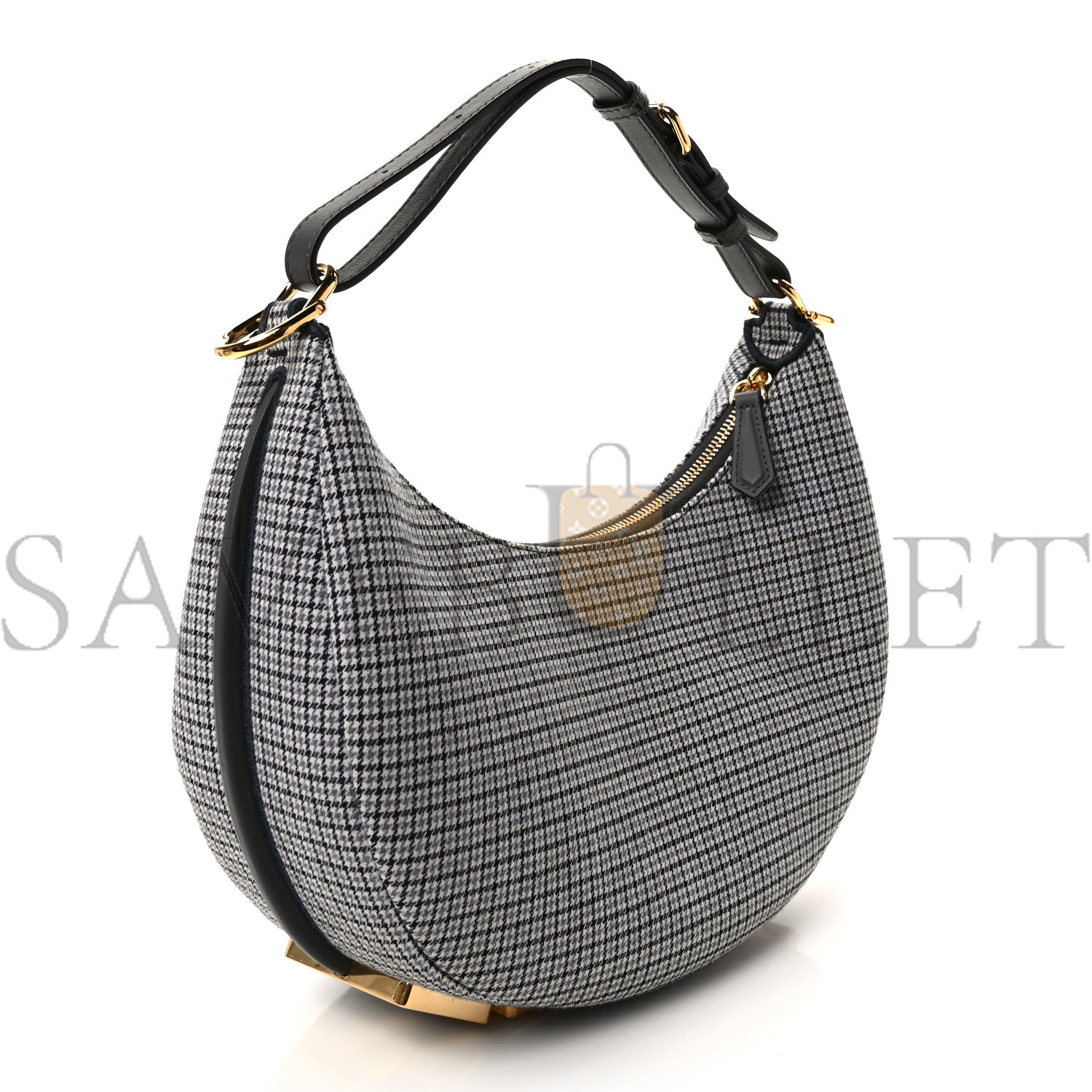 FENDI WOOL VITELLO GRACE SMALL HOUNDSTOOTH SMALL FENDIGRAPHY HOBO BAG GRIGIO ANTHRACITE (28*21*8cm)