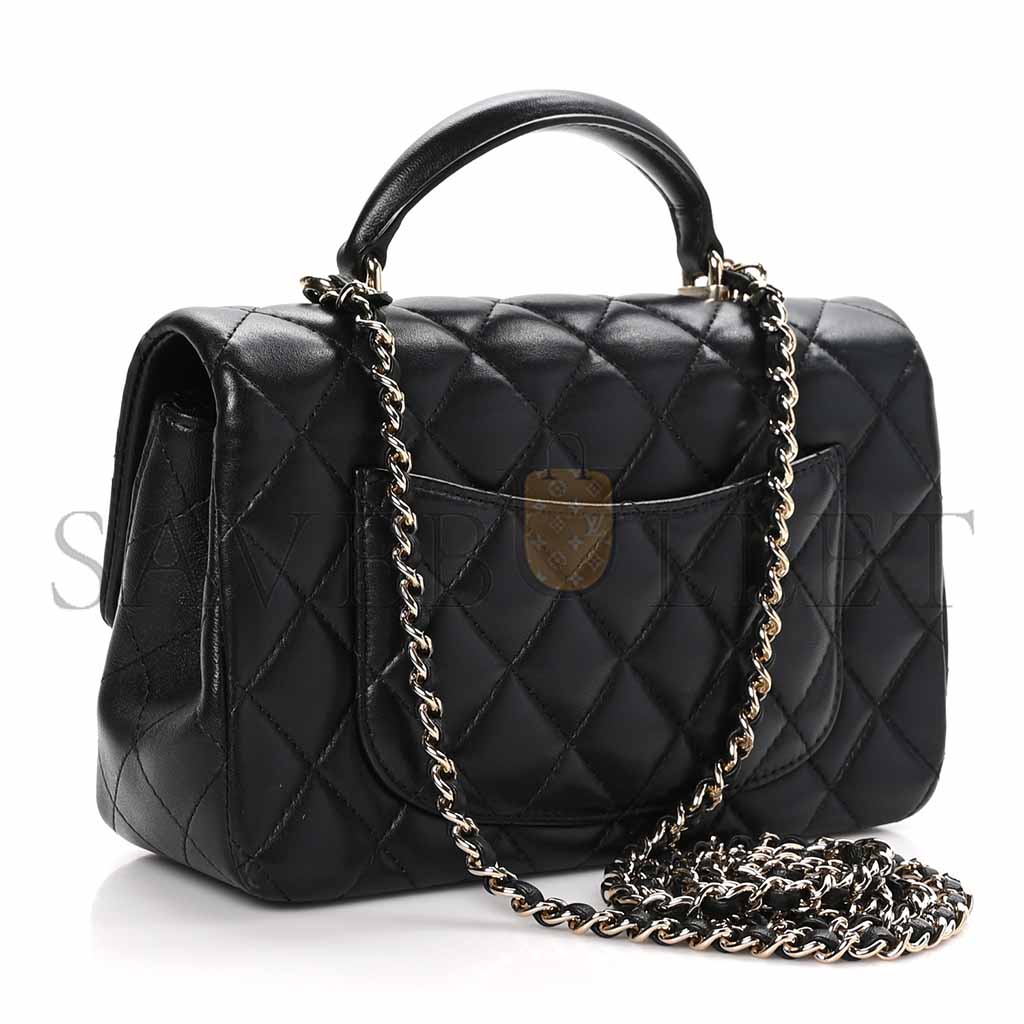 CHANEL LAMBSKIN QUILTED MINI TOP HANDLE RECTANGULAR FLAP BLACK (20*12*6cm) 