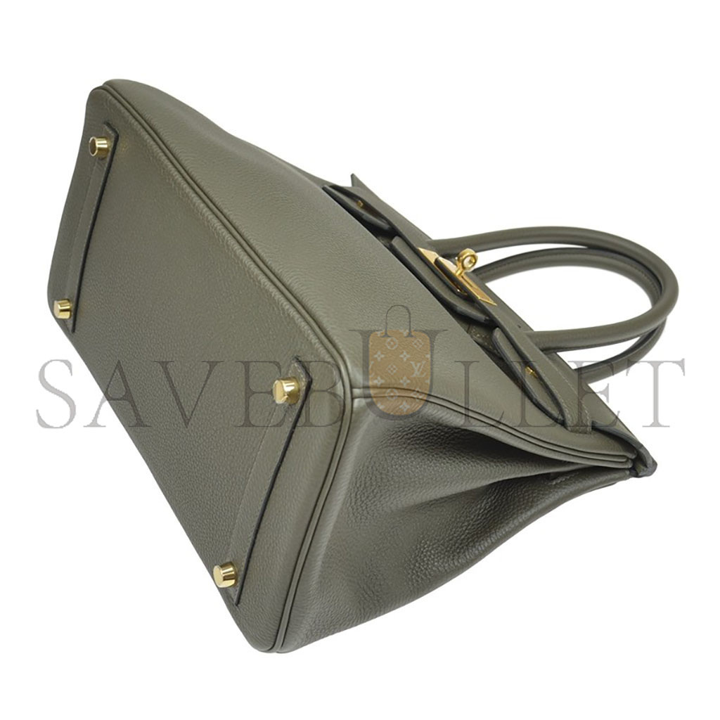 HERMES MASTER BIRKIN 30 TOGO LEATHER ALMOND GREEN GOLD BUCKLE HANDBAG BK30C6TGGP (30*23*15cm)