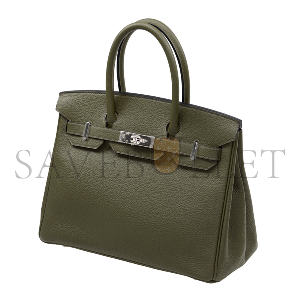 HERMES MASTER BIRKIN 25 TOGO LEATHER OLIVE GREEN SILVER BUCKLE H028369CK61 (25*20*13cm)