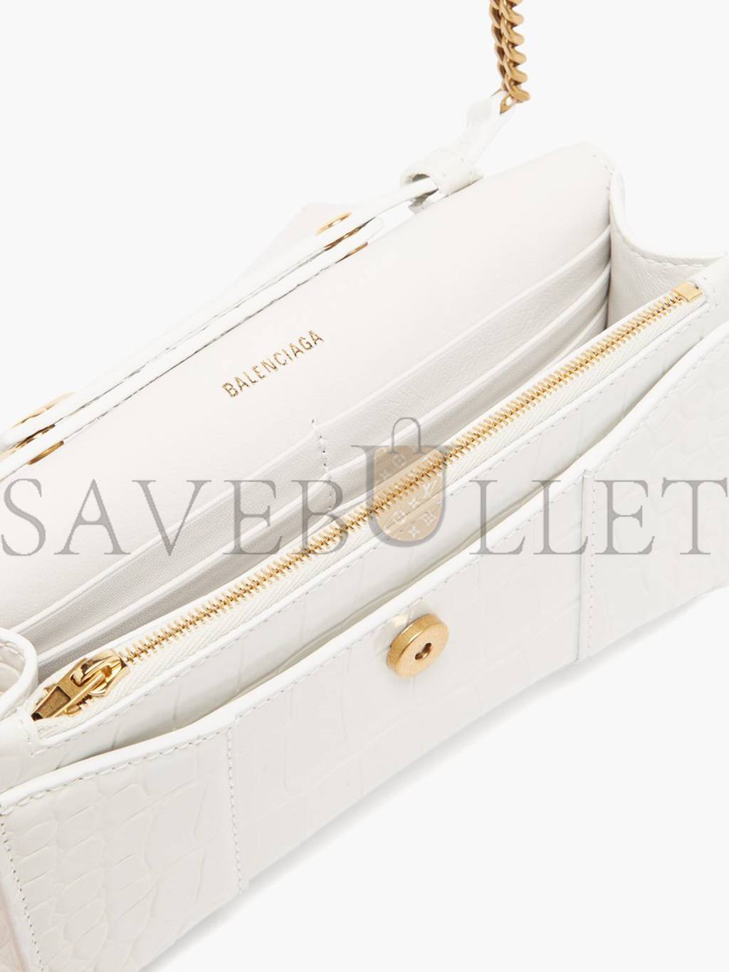 BALENCIAGA WHITE HOURGLASS CROCODILE-EFFECT LEATHER CROSS-BODY BAG MATCHESFASHION US (19.8*12.1*5cm)