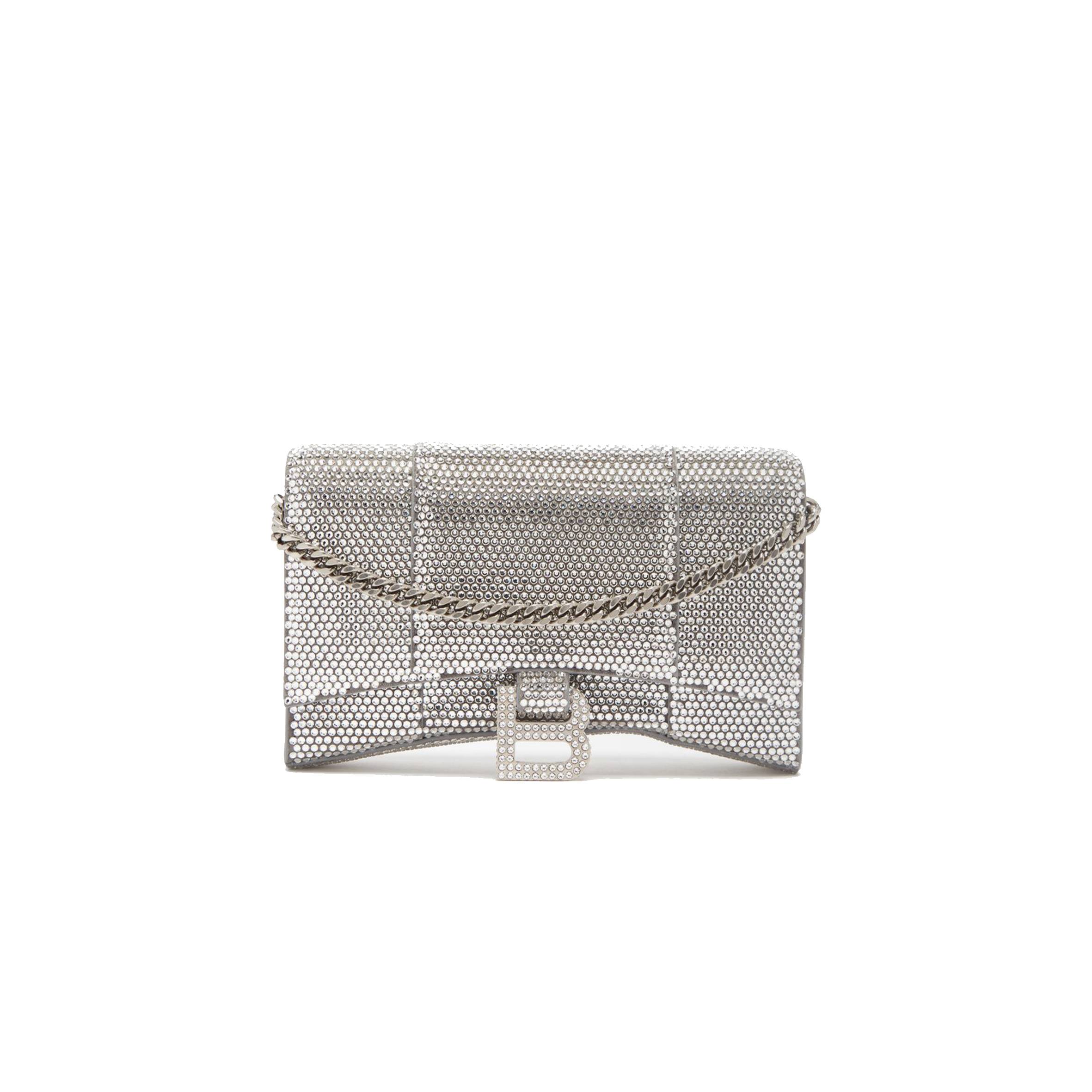 BALENCIAGA GREY HOURGLASS CRYSTAL-EMBELLISHED CROSS-BODY BAG MATCHESFASHION US (19.8*12.1*5cm)