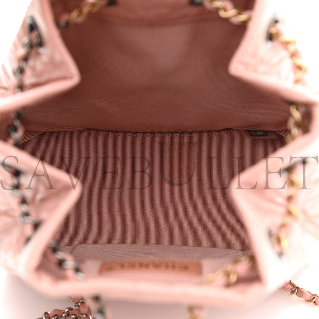 CHANEL AGED CALFSKIN QUILTED SMALL GABRIELLE BACKPACK PINK SILVER HARDWARE (23*21*10cm)