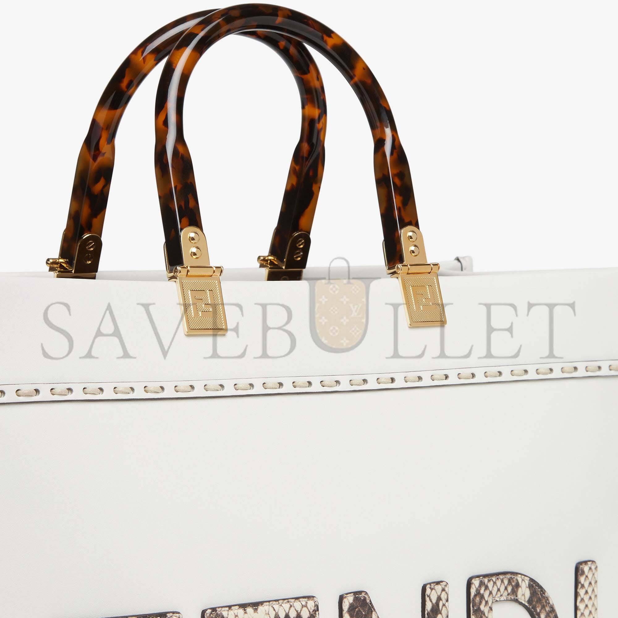 FENDI SUNSHINE MEDIUM - WHITE LEATHER AND ELAPHE SHOPPER 8BH386AHN5F1JU5 (35*31*17cm)