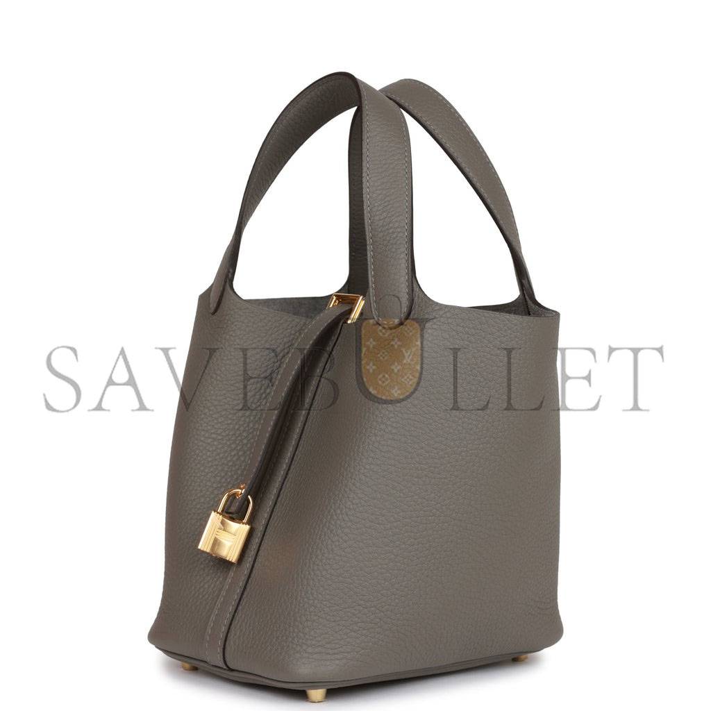 HERMES PICOTIN LOCK 18 GRIS MEYER CLEMENCE GOLD HARDWARE (18*13*18cm)