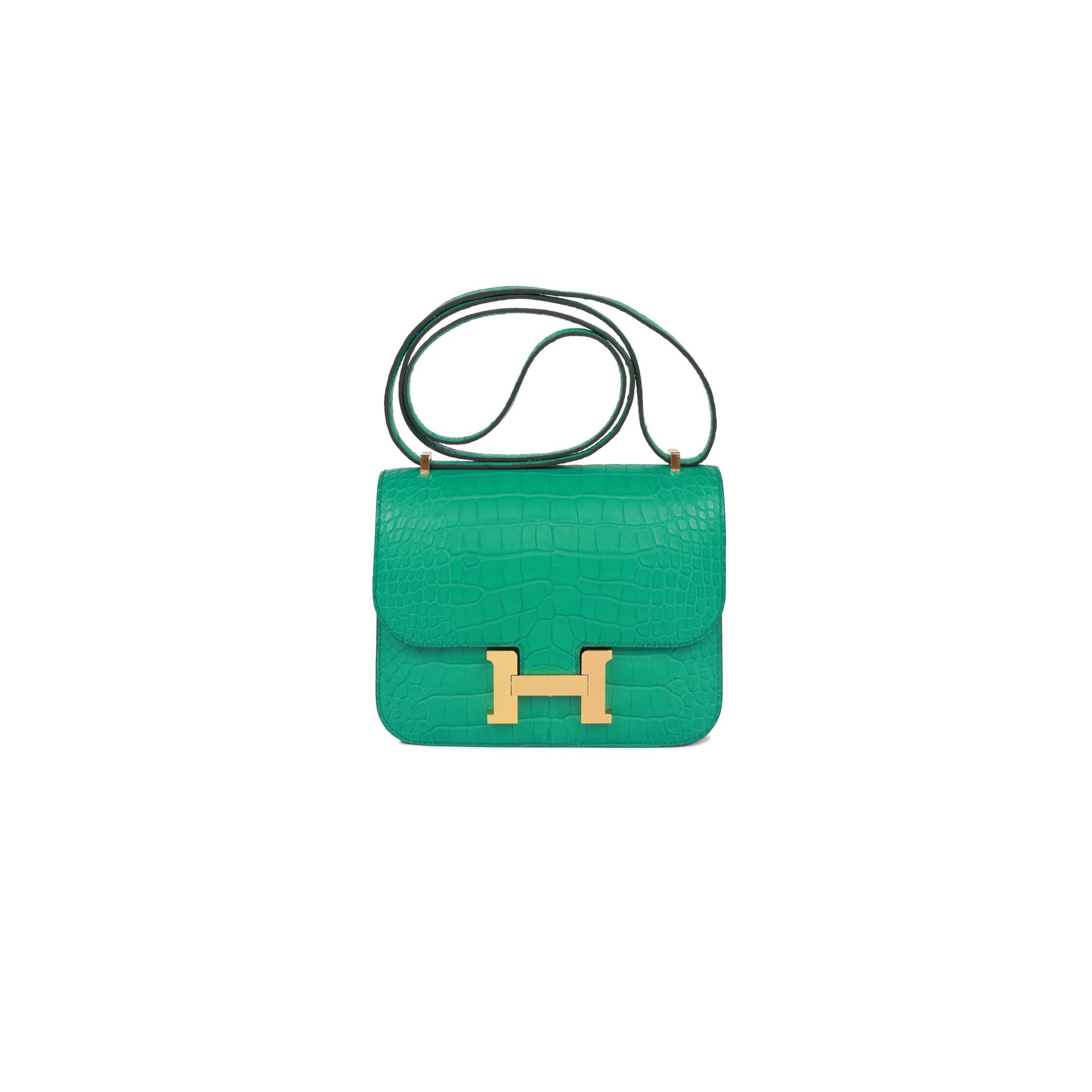 HERMES CONSTANCE 18 VERT JADE MATTE ALLIGATOR GOLD HARDWARE 39821013450846 (18cm)