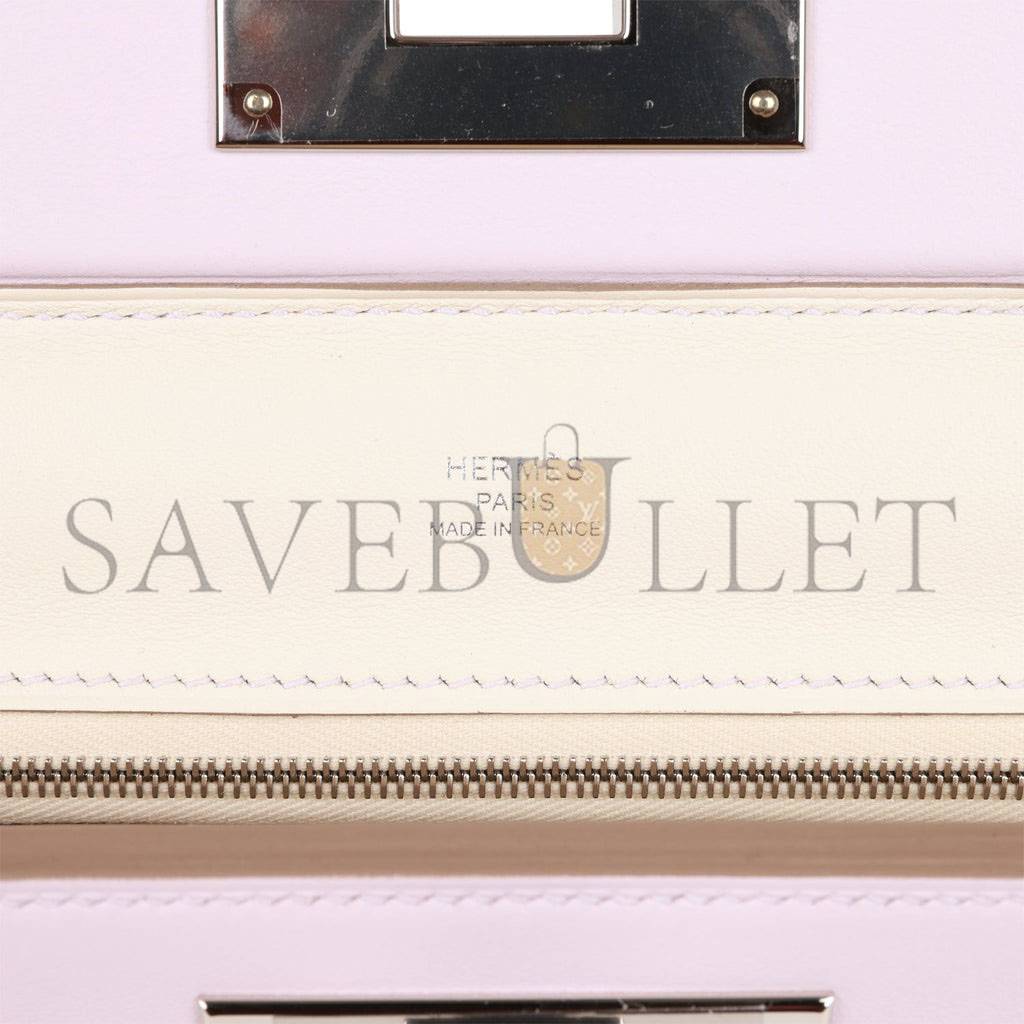 HERMES MINI 2424 BAG MAUVE PALE VERSO EVERCOLOR AND SWIFT PALLADIUM HARDWARE (23*17*11cm)