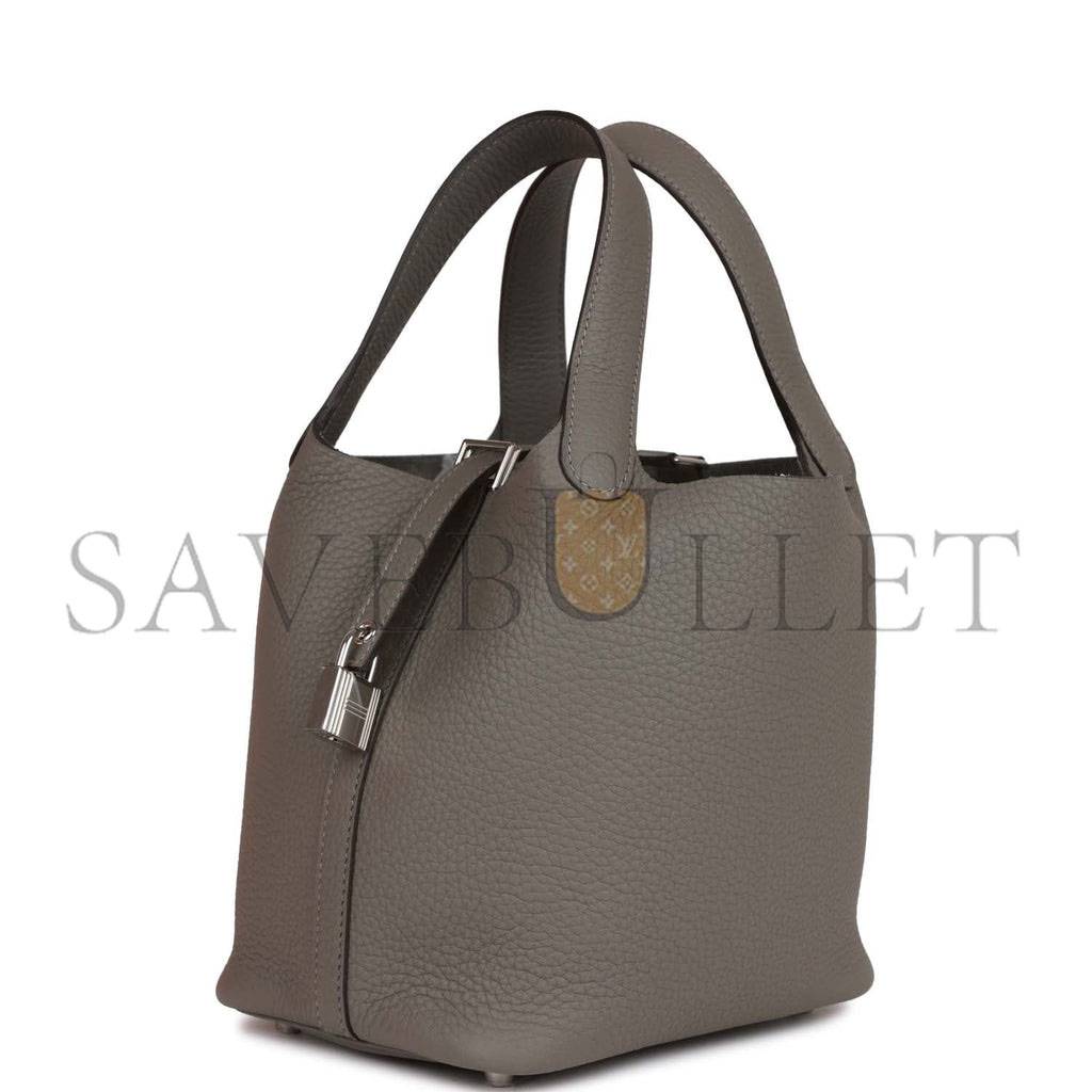 HERMES PICOTIN LOCK 18 GRIS MEYER CLEMENCE PALLADIUM HARDWARE (18*13*18cm)