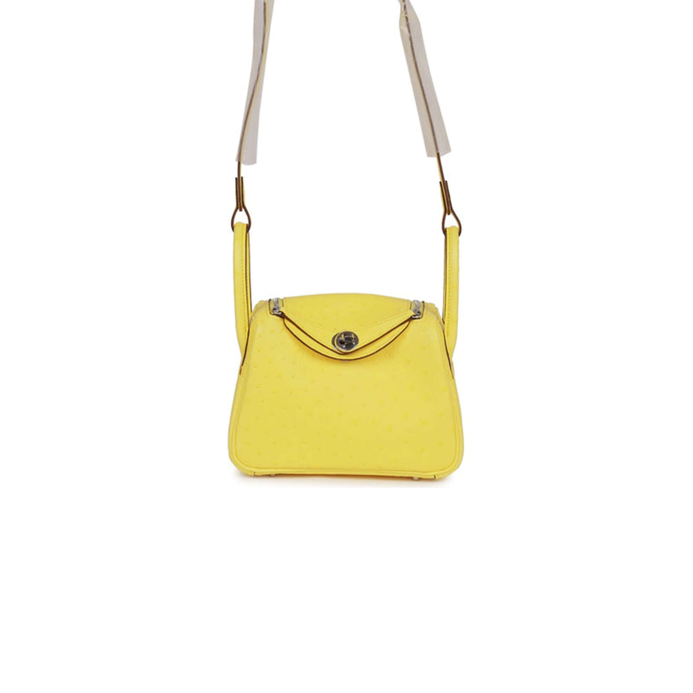 HERMES MINI LINDY JAUNE CITRON OSTRICH PALLADIUM HARDWARE (19*12.5*9)