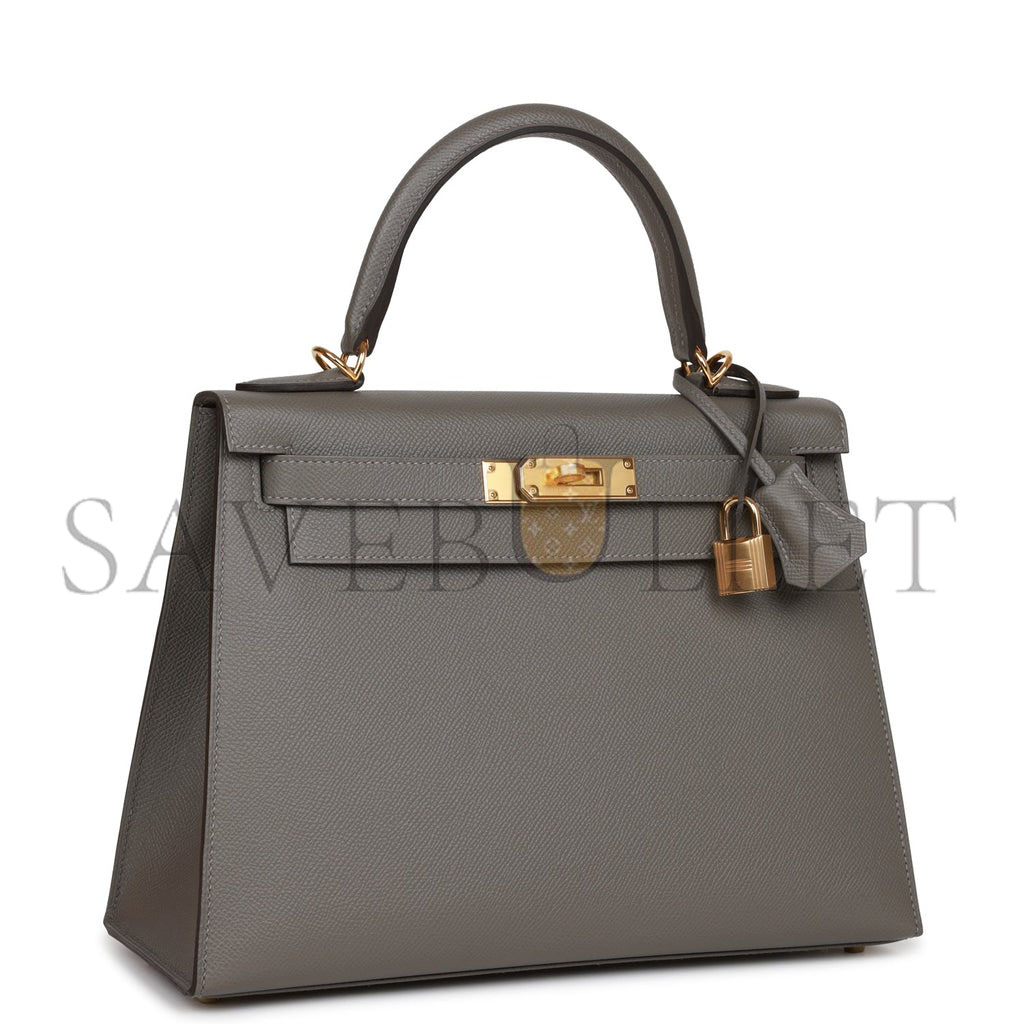 HERMES KELLY SELLIER 28 GRIS MEYER EPSOM GOLD HARDWARE (28*22*10cm)