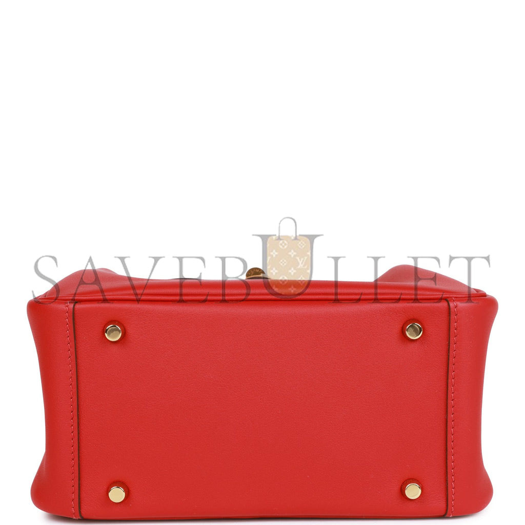 HERMES MINI LINDY ROUGE PIMENT SWIFT GOLD HARDWARE (19*12.5*9)