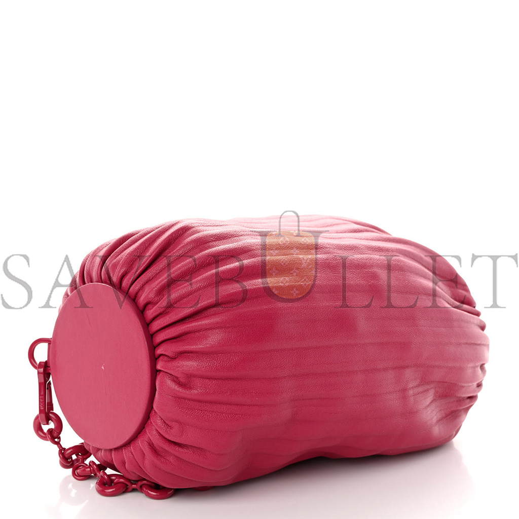 LOEWE LAMBSKIN PLEATED BRACELET POUCH SHOULDER BAG ROUGE BLOSSOMS (25*10*10cm)