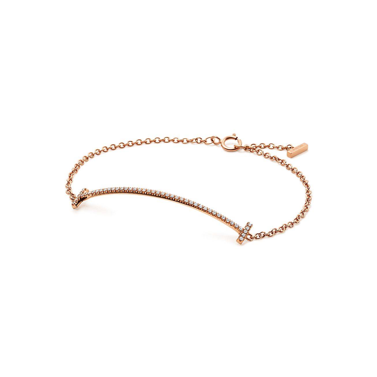 TIFFANY T SMILE BRACELET IN ROSE GOLD WITH DIAMONDS