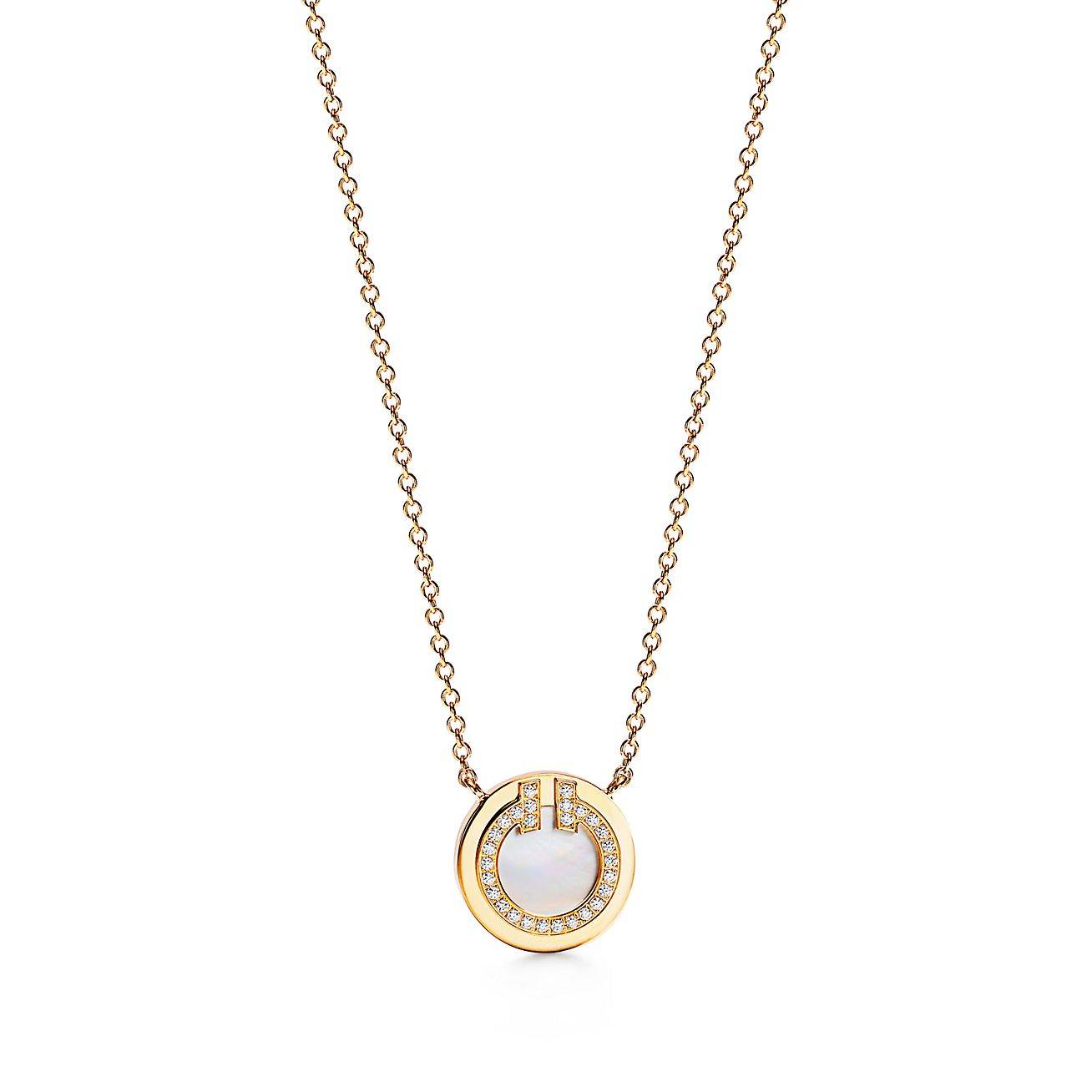 TIFFANY T DIAMOND AND MOTHER-OF-PEARL CIRCLE PENDANT IN 18K GOLD, 16-18