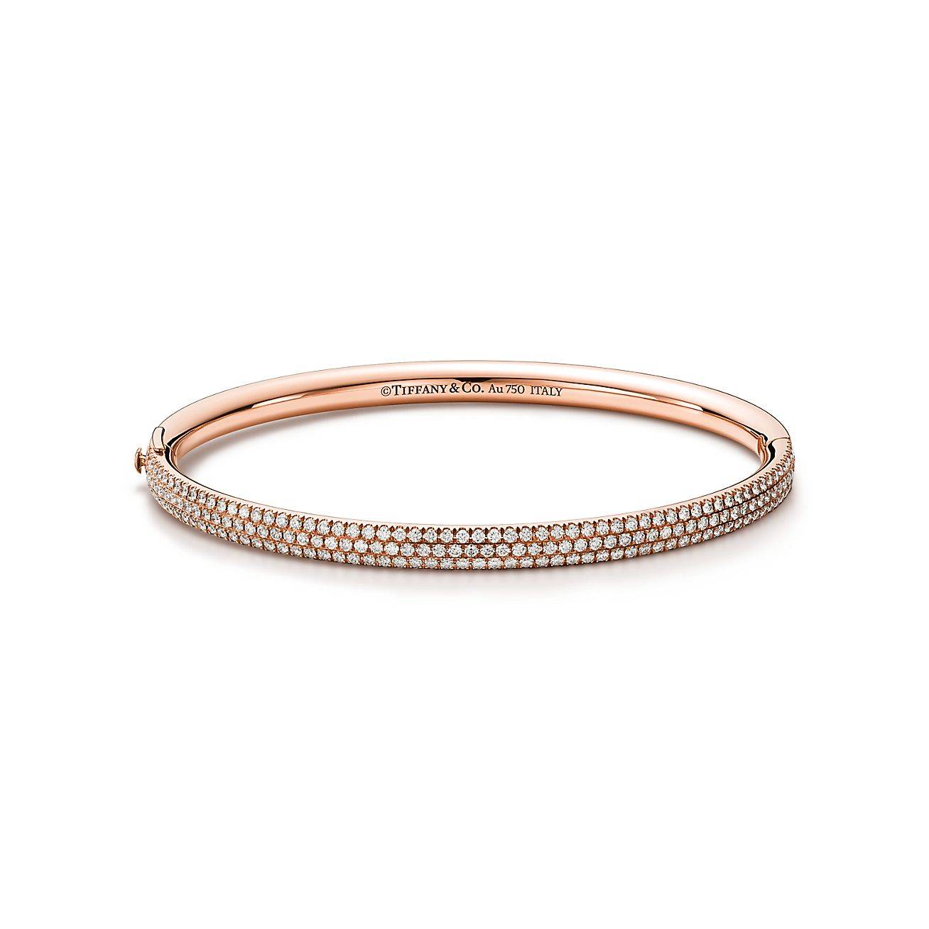 TIFFANY METRO THREE-ROW HINGED BANGLE IN ROSE GOLD WITH DIAMONDS