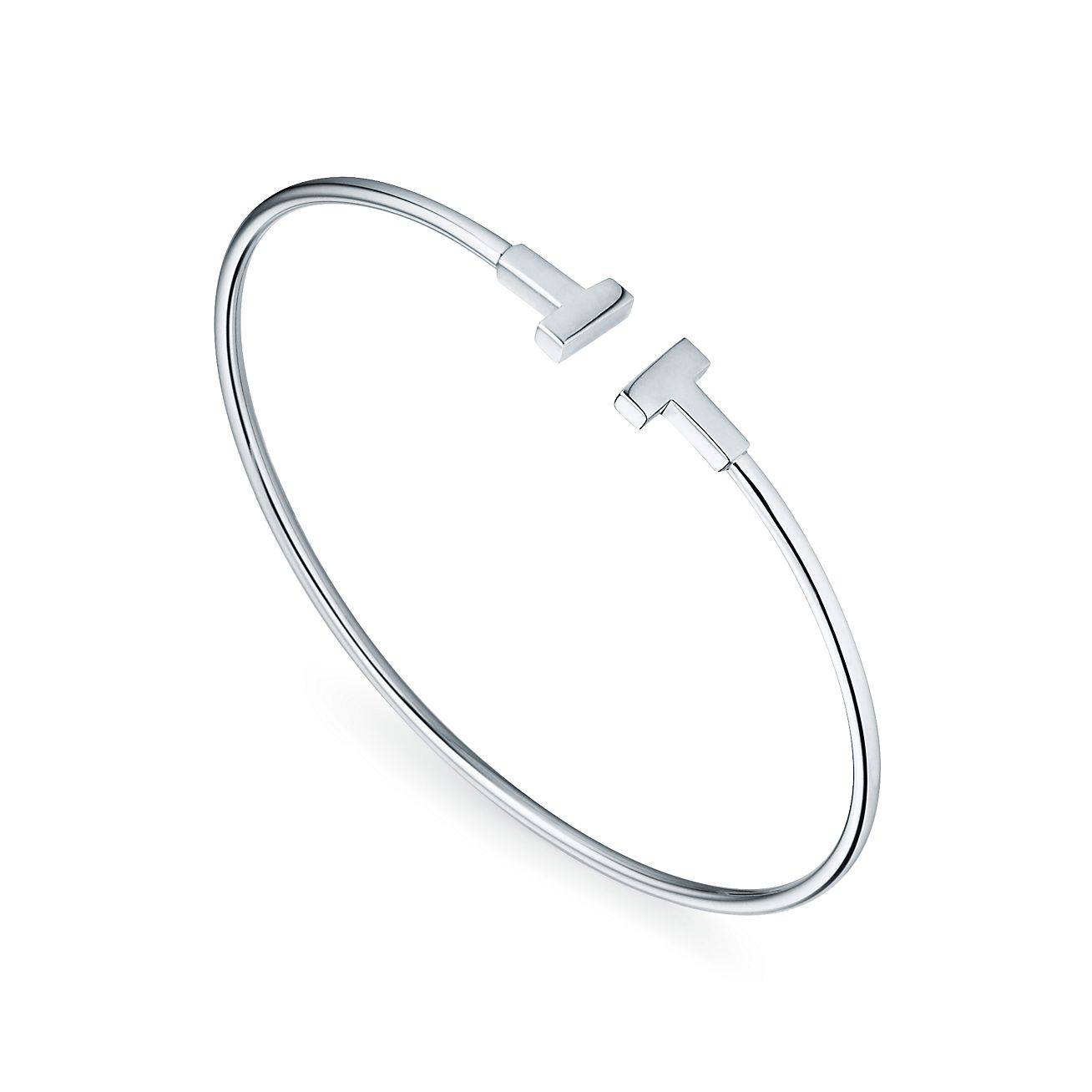 Tiffany T Narrow Wire Bracelet in 18k White Gold