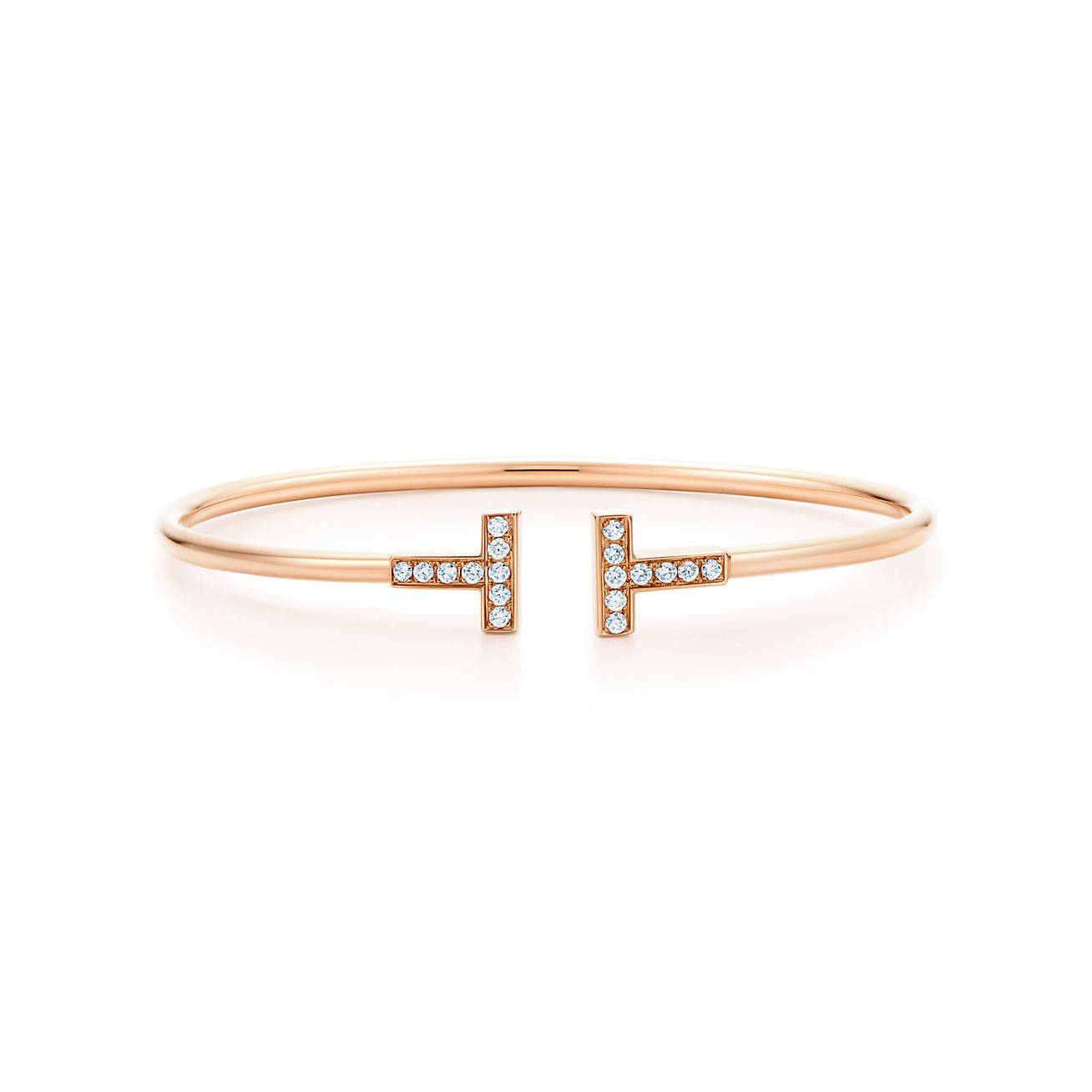 TIFFANY T WIRE BRACELET IN ROSE GOLD WITH DIAMONDS