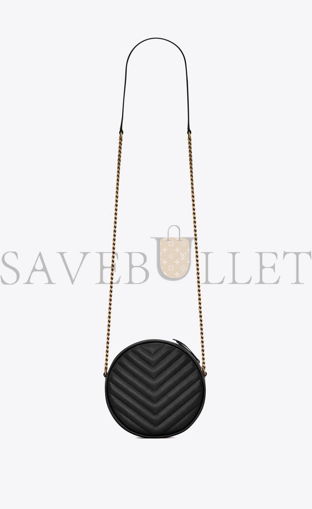 YSL VINYLE ROUND CAMERA BAG IN CHEVRON-QUILTED GRAIN DE POUDRE EMBOSSED LEATHER 6104361GF071000 (17*17*5.5cm)