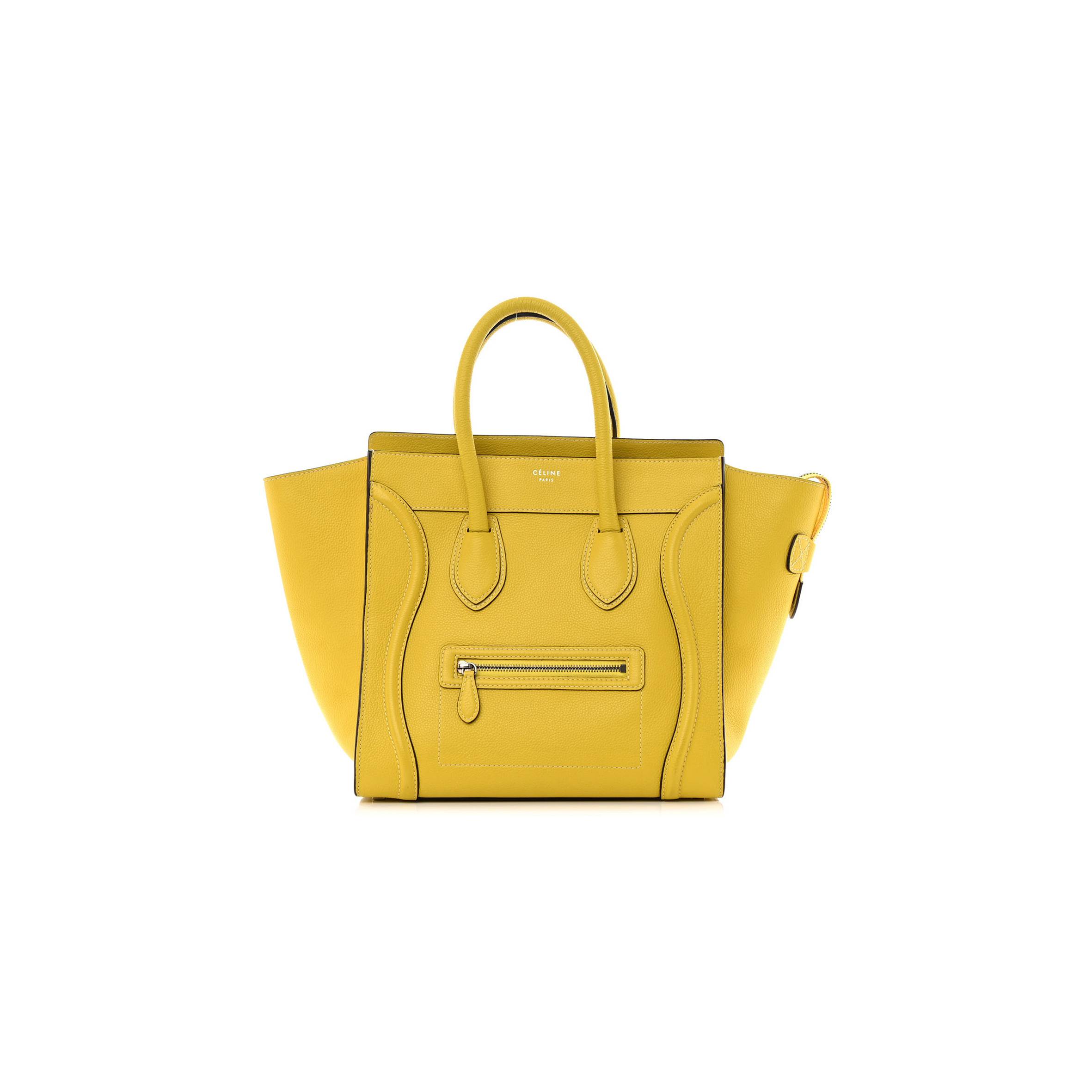 CELINE DRUMMED CALFSKIN MINI LUGGAGE CITRON (30*29*17cm)