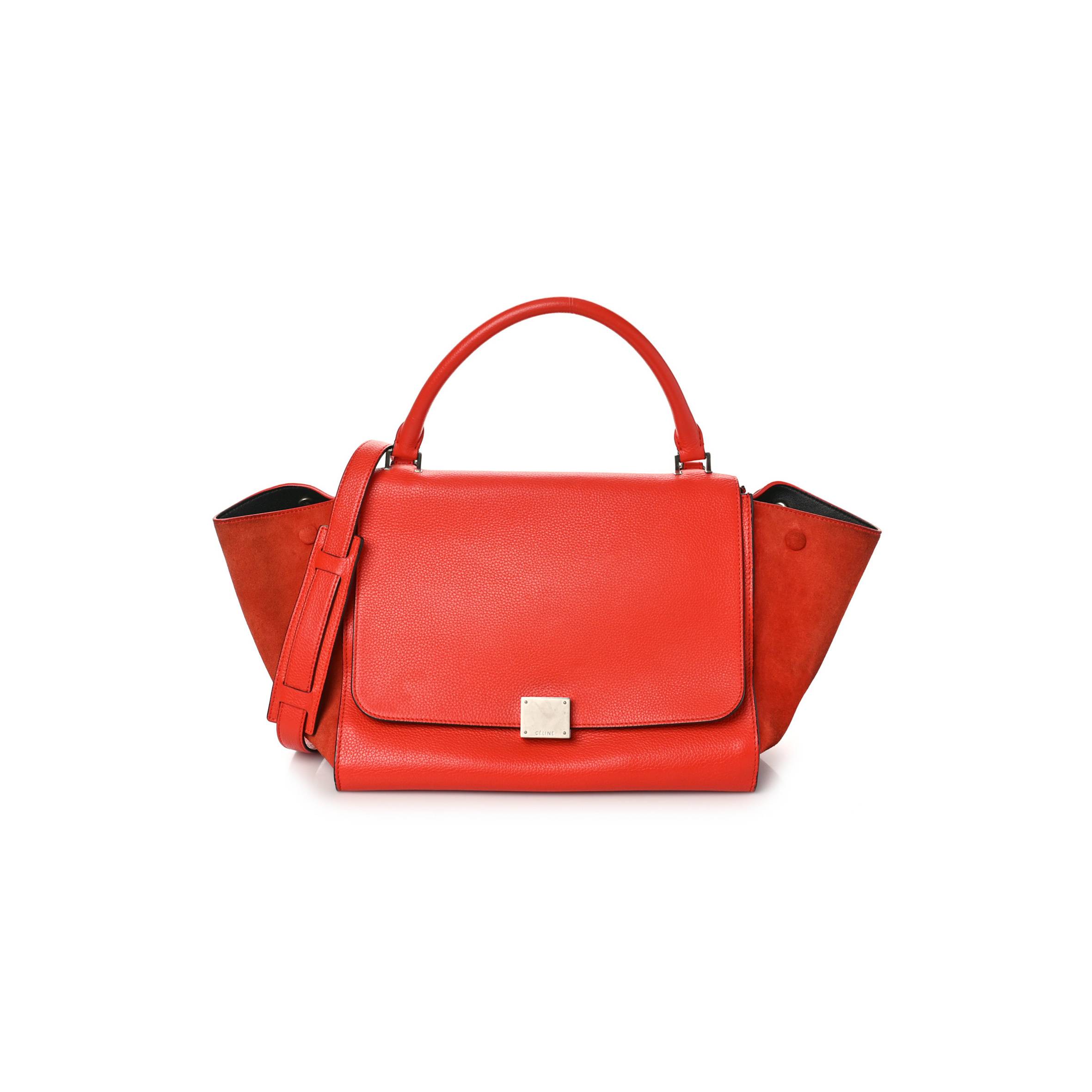 CELINE DRUMMED CALFSKIN MEDIUM TRAPEZE ORANGE (30*24*18cm)