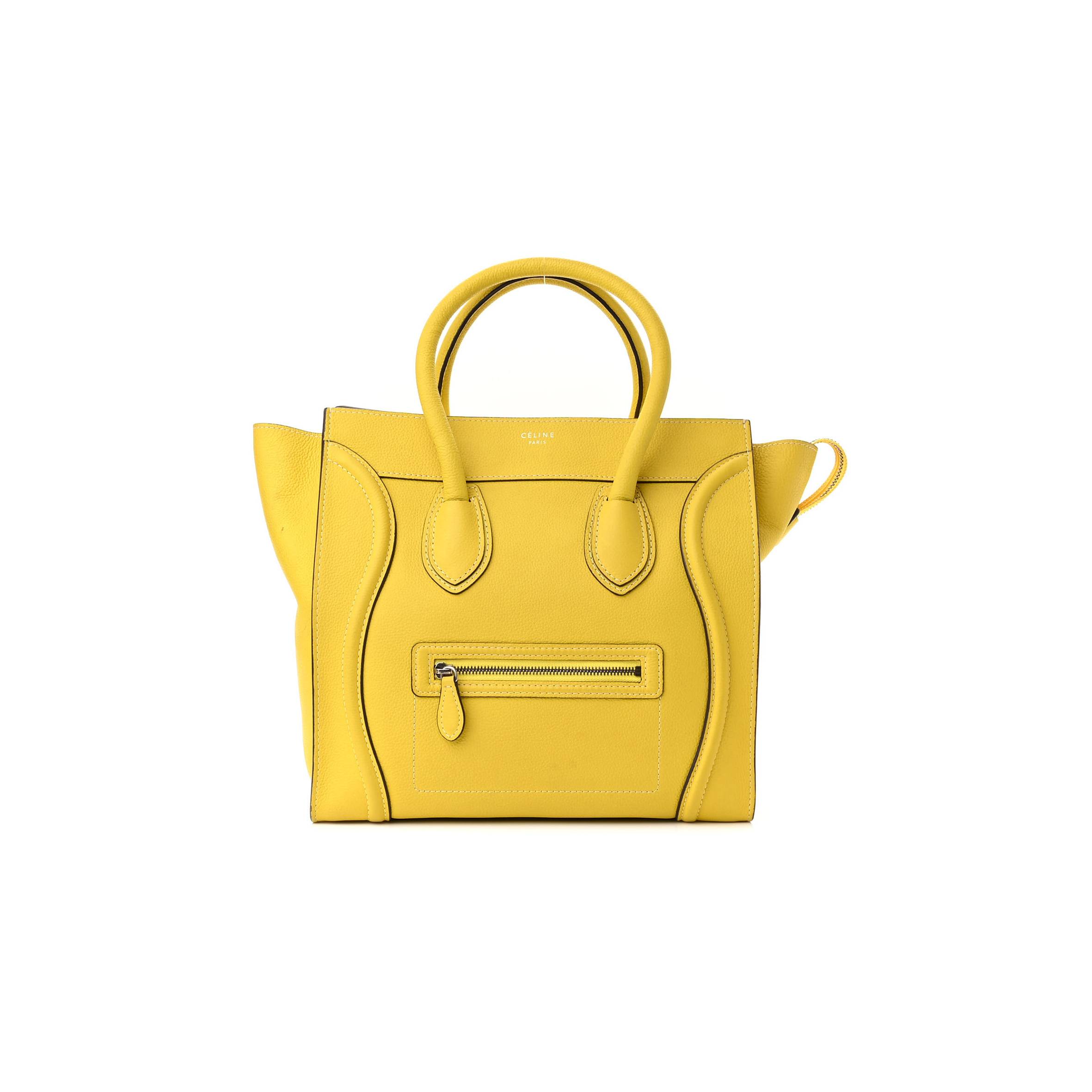 CELINE DRUMMED CALFSKIN MINI LUGGAGE CITRON (30*29*17cm)