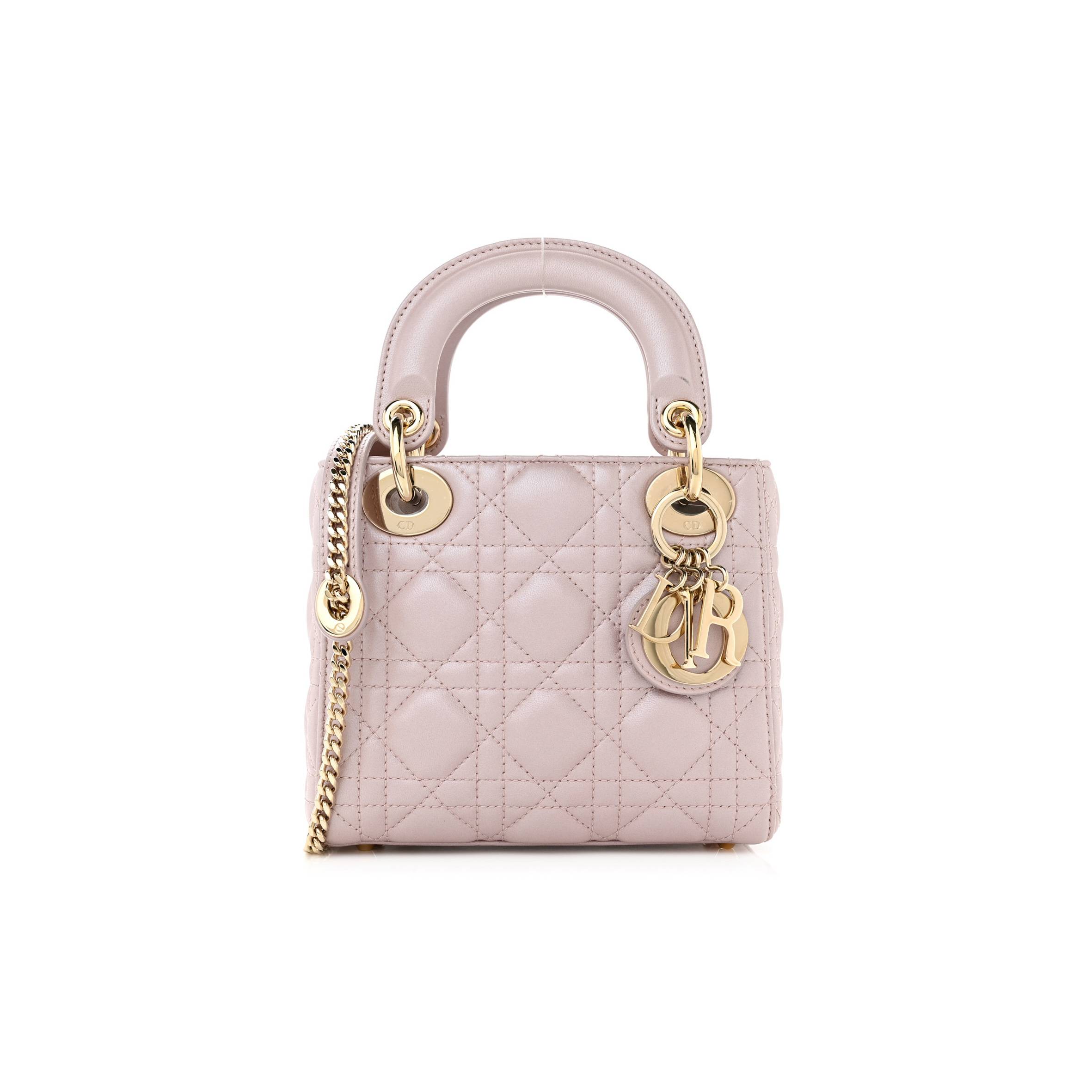 DIOR METALLIC LAMBSKIN CANNAGE MINI LADY DIOR LOTUS (17*15*7.6cm)