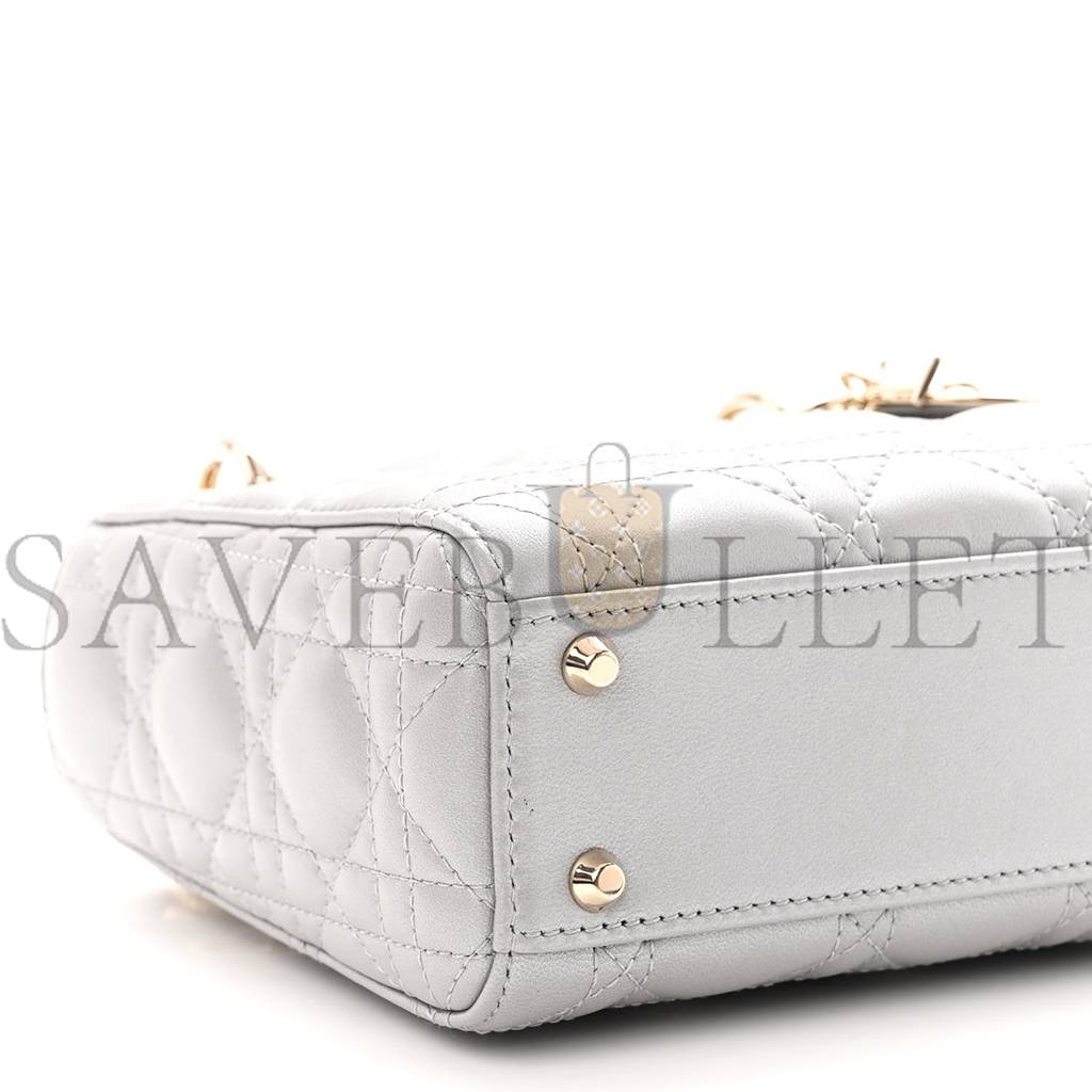 DIOR METALLIC LAMBSKIN CANNAGE MINI LADY DIOR GREY (17*15*7cm)