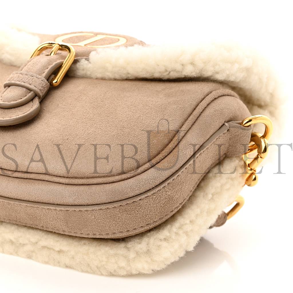 DIOR SUEDE SHEARLING SMALL BOBBY FLAP BEIGE (17*17*5.7cm)