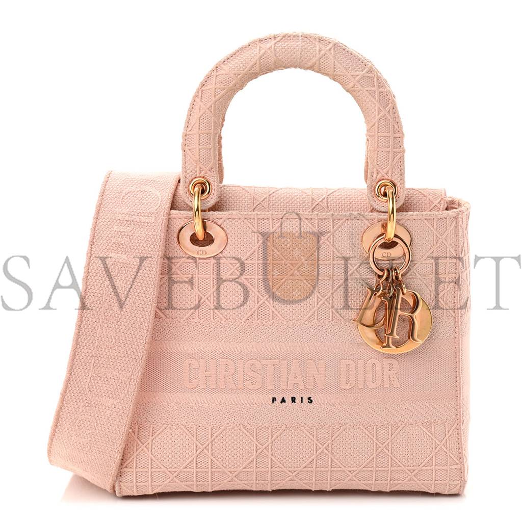 DIOR CANVAS EMBROIDERED CANNAGE MEDIUM LADY D-LITE PINK (23*20*11.4cm)