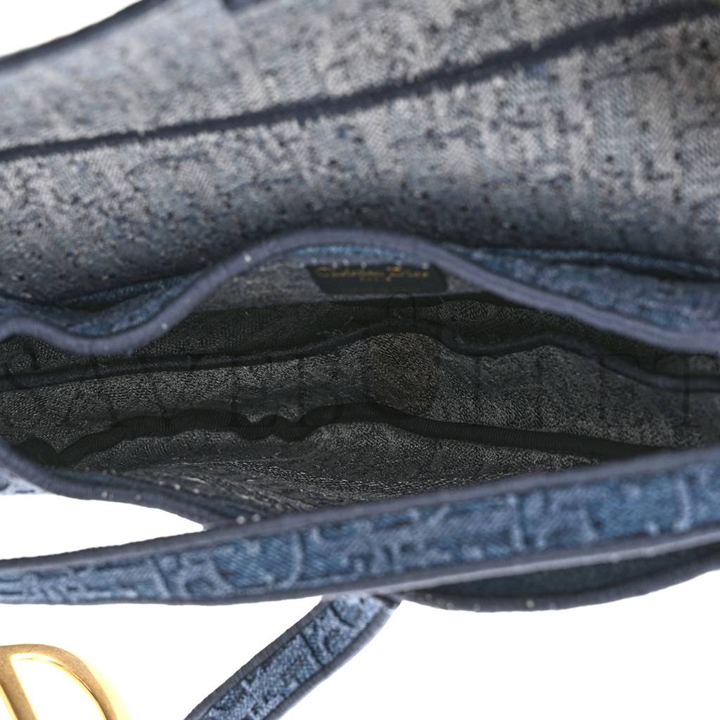 DIOR OBLIQUE EMBROIDERED SADDLE BAG DENIM BLUE (27*22*5.1cm)