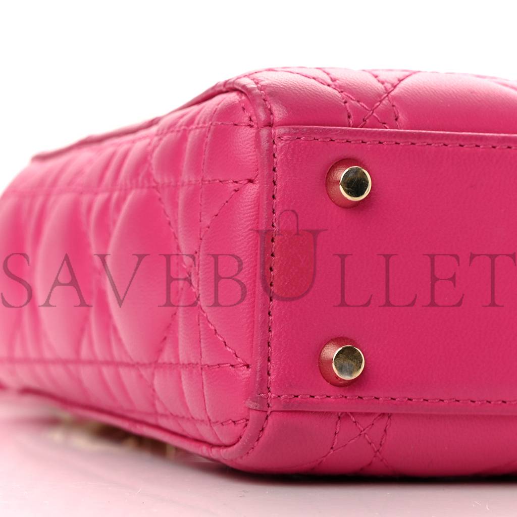 DIOR LAMBSKIN CANNAGE MINI LADY DIOR FUCHSIA (17*15*7cm) 