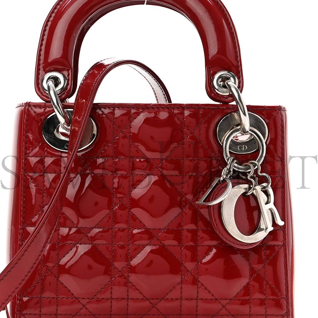 DIOR PATENT CANNAGE MINI LADY DIOR RED (17*15*7cm)