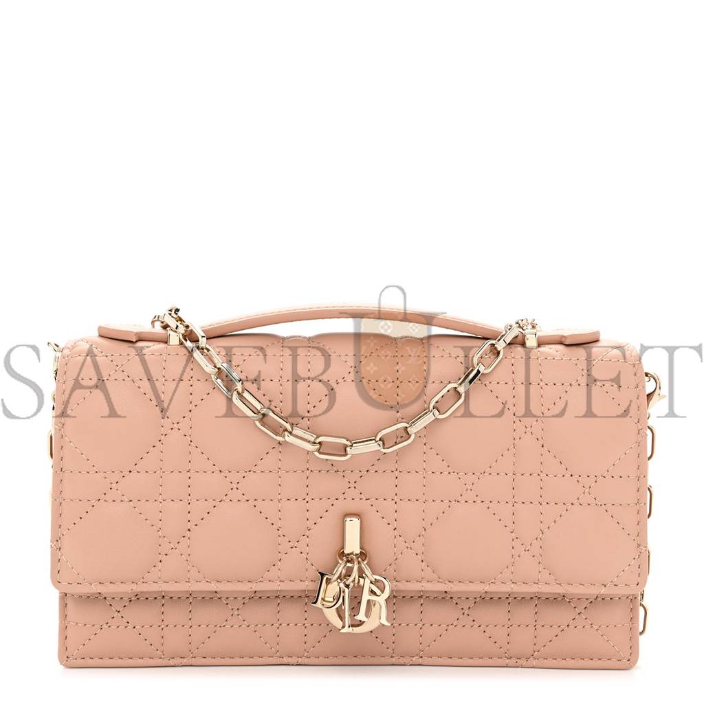 DIOR LAMBSKIN LADY DIOR TOP HANDLE CLUTCH CARAMEL BEIGE (20*11*3.8cm)