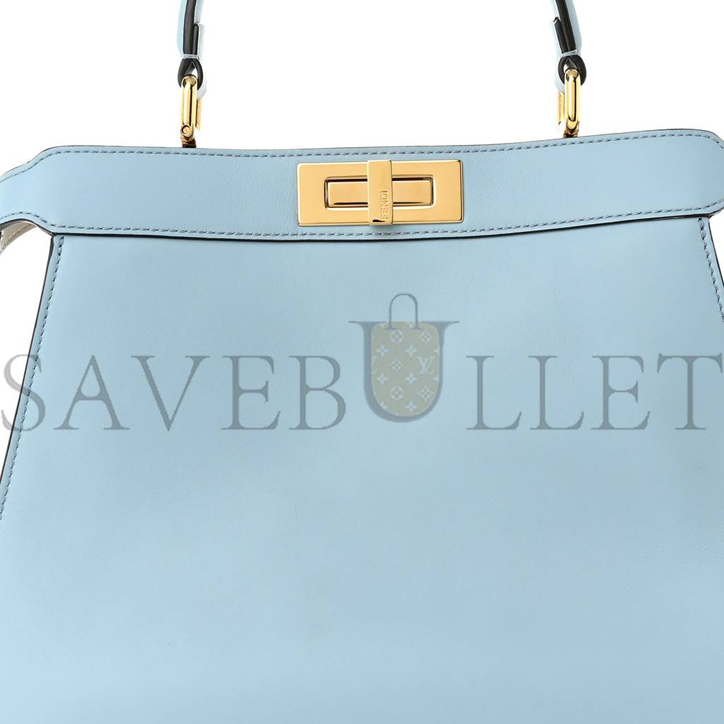 FENDI VITELLO SETA SHINY NAPPA MEDIUM PEEKABOO I SEE U SATCHEL AZZURRO BABY CAMELIA (33*24*13cm)