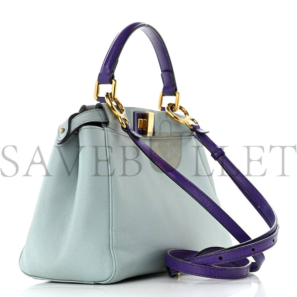 FENDI NAPPA COLORBLOCK MINI PEEKABOO ICONIC SATCHEL POLVERE PURPLE RAIN RUBY (23*17*11cm)